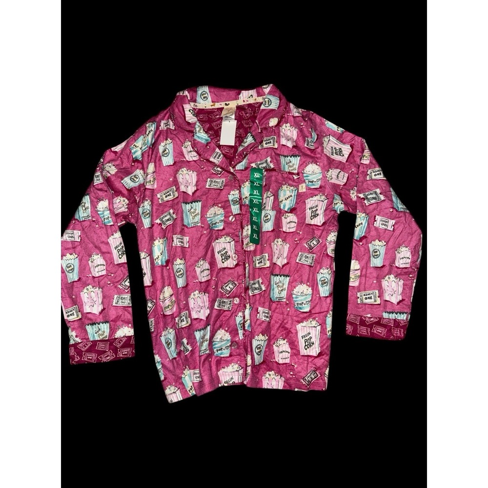 Munki Munki Womens Flannel Pink Pajamas Movie Night Popcorn XL Lounge